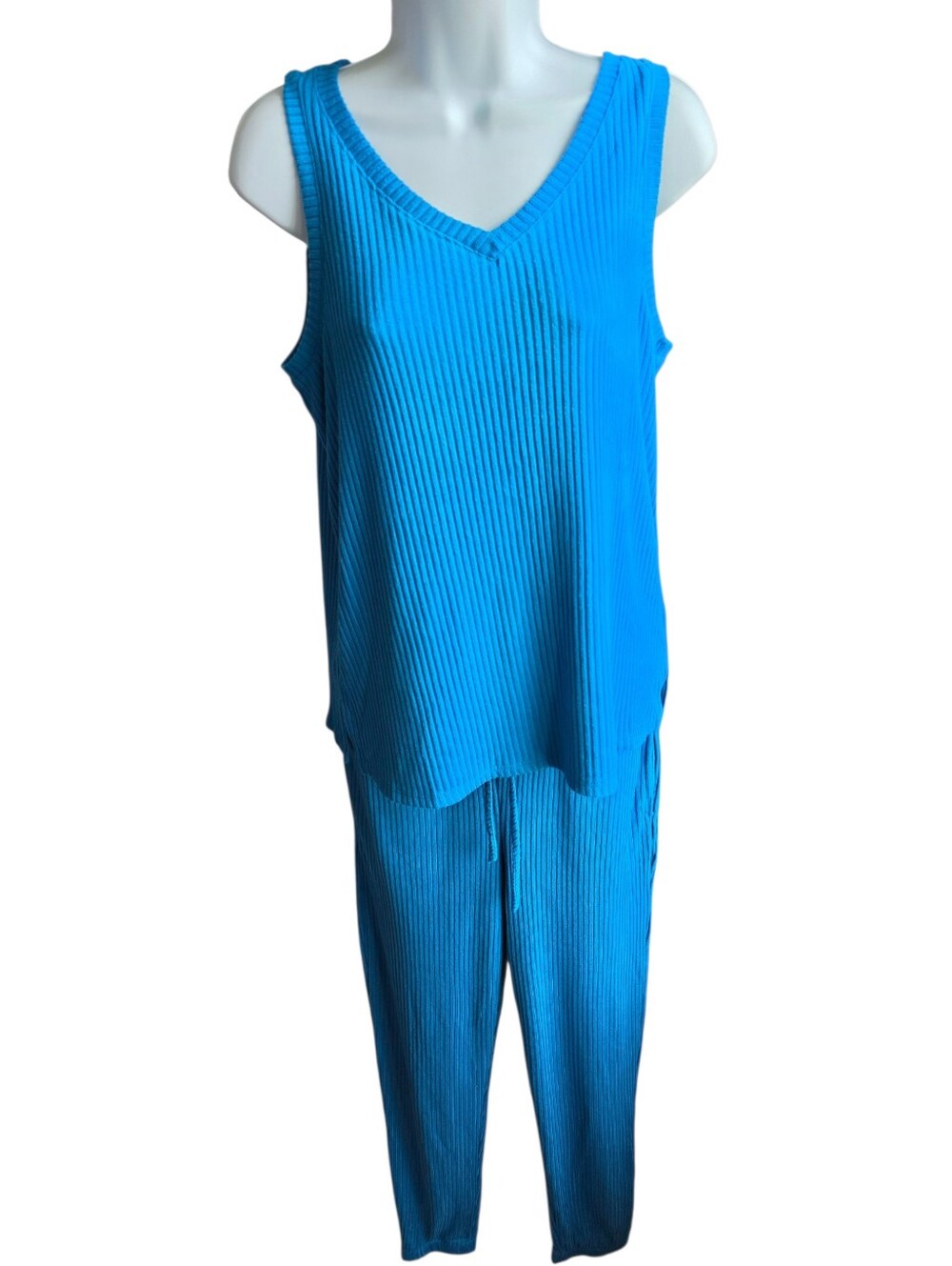 Cuddl Duds Blue Wide Rib Pajama Set Pants Tank Size S